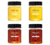 Set de miel artesanal calabresa 4x250 g - Acacia, Mil Flores, Castaño, Eucalipto - 100% italiana natural, cruda no pasteurizada - Degustación premium de Calabria