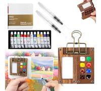 Set de Mini Acuarelas Portátil, Mini Set de Acuarelas con Cuaderno y Pintura, Clips de Encuadernación Pinceles de Acuarela y Cuaderno de Acuarela para Pintores Artistas Estudiantes(12 Colores)