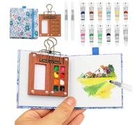 Set de Mini Acuarelas Portátil，Mini Set de Acuarelas con Cuaderno y Pintura, Paleta de Pintura de Acuarela de 12 Colores con Bolígrafo para Pintores, Artistas, Estudiantes (Azul)