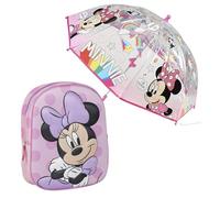 Set de Mochila infantil 3D de Minnie Rosa + Paraguas Transparente a juego - Original Diseñado en España, hecho por Cerdá, licenciatario oficial