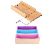 Set de moldes de silicona para hacer jabón DIY de 1200 ml con caja de madera y cortador de jabón manual con escala, herramienta de cocina reutilizable para hornear jabón, pasteles,