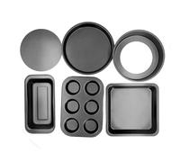 Set de Moldes para Hornear 6 Piezas, Acero al Carbono Antiadherente, Base Desmontable para Pasteles, Pizzas y Panes - Distribución Uniforme de Calor, Fácil Desmoldeo, Ideal para (negro)