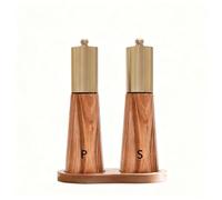 Set de Molinos de Sal y Pimienta de Madera con Base, Molinillo de Pimienta Manuales con Núcleo de Cerámica Ajustable Partículas, Madera de Acacia, para Pimienta Negra, Sal, Especias, 2pcs-18,5cm