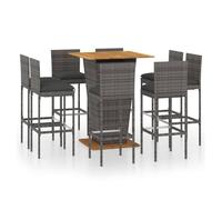 Set de muebles de bar de jardín 9 pzas y cojines ratán pe gris vidaxl