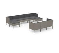 Set de muebles de jardín 10 pzas y cojines ratán sintético gris vidaxl 69 cm