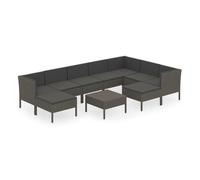 Set de muebles de jardín 10 pzas y cojines ratán sintético gris vidaxl