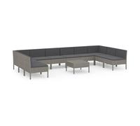 Set de muebles de jardín 11 pzas y cojines ratán sintético gris vidaxl 69 cm