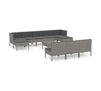Set de muebles de jardín 11 pzas y cojines ratán sintético gris vidaxl