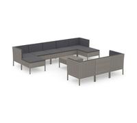 Set de muebles de jardín 11 pzas y cojines ratán sintético gris vidaxl 69 cm