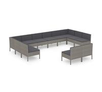 Set de muebles de jardín 12 pzas y cojines ratán sintético gris vidaxl 69 cm
