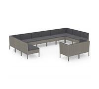 Set de muebles de jardín 12 pzas y cojines ratán sintético gris vidaxl