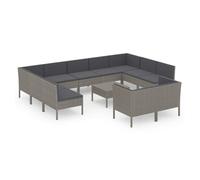 Set de muebles de jardín 12 pzas y cojines ratán sintético gris vidaxl 69 cm