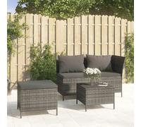 Set de muebles de jardín 3 pzas y cojines ratán sintético gris