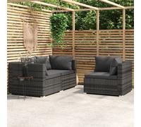 Set de muebles de jardín 3 pzas y cojines ratán sintético gris