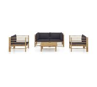 Set de muebles de jardín 5 piezas bambú con cojines gris oscuro vidaxl