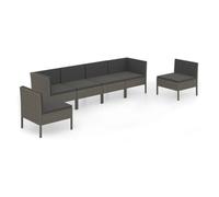 Set de muebles de jardín 6 pzas y cojines ratán sintético gris vidaxl
