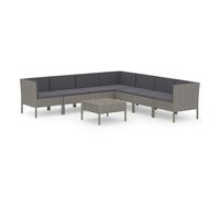 Set de muebles de jardín 8 pzas y cojines ratán sintético gris vidaxl 69 cm
