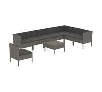 Set de muebles de jardín 9 pzas y cojines ratán sintético gris vidaxl