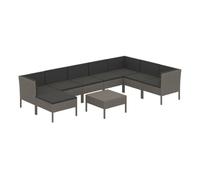 Set de muebles de jardín 9 pzas y cojines ratán sintético gris vidaxl 69 cm