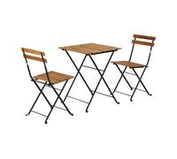 casa.pro Juego de Muebles de Jardín Conjunto Bistró para Balcón Terraza Jardín 1 Mesa y 2 Sillas Plegables Estable Exterior 71 x 55 x 54 cm Acero Madera de Acacia - Natural y Negro