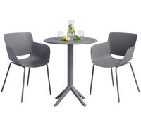 Set de muebles de jardín siora con 2 sillas para balcón y terraza plástico gris oscuro 60x168x80 cm