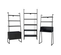 Set de muebles 'storfjord' 3 piezas: 1x escritorio y 2x estanterías escaleras metal - negro [en.casa]