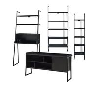 Set de muebles 'storfjord' 4 piezas: 1x escritorio, 2x estanterías escaleras 1x mesa tv metal - negro [en.casa]
