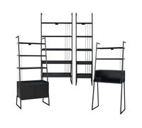 Set de muebles 'storfjord' 4 piezas: 1x escritorio y 3x estanterías escaleras metal - negro [en.casa]