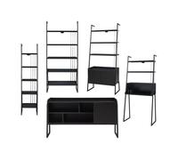 Set de muebles 'storfjord' 5 piezas: 1x escritorio 3x estanterías 1x mesa tv metal - negro [en.casa]