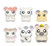 Set de Muñecos Flocked Hamtaro - 6 Figuras Coleccionables con Base y Chicle