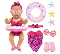 Set de natación para muñeco de natación New Born Baby de 35 a 45 cm | Ropa con traje de baño de verano, anillo de natación, gafas de sol, zapatos, estrella de mar, para muñecas de 14 a 18