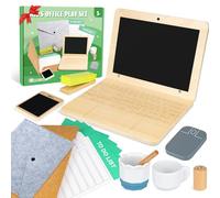 Set de Oficina de Madera para niños, Commodum Juguetes Infantiles para Juegos de rol, Ordenador Portátil y Teléfono, Ratón, Taza, Sello para Niños de Guardería, Regalos para Niñas