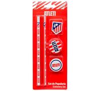 Set de Papelería Atlético de Madrid Oficial | Incluye 2 Lápices, 2 Gomas y 1 Sacapuntas | Producto Licenciado Escolar y de Oficina | Accesorio de Escritura para Niños, Estudiantes y Aficionados Colcho