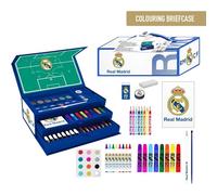 Set de Papelería Coloreable Real Madrid - Estuche Escolar Completo para Niños con Rotuladores, Lápices de Colores y Accesorios Oficiales del Club Blanco para Dibujar y Colorear