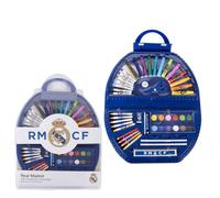 Set de Papelería Coloreable Real Madrid - Estuche Escolar Completo para Niños con Rotuladores, Lápices de Colores y Accesorios Oficiales del Club Blanco para Dibujar y Colorear