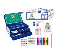 Set de Papelería Coloreable Real Madrid - Estuche Escolar Completo para Niños con Rotuladores, Lápices de Colores y Accesorios Oficiales del Club Blanco para Dibujar y Colorear