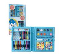 Set de Papelería Coloreable Sonic para Niños y Niñas - Maletín Caja Azul con Acuarelas, Rotuladores y Lápices de Colores, Incluye Pegatinas y Accesorios de Dibujo, Ideal para Manualidades y Regalo