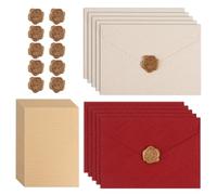 Set de papelería de 35 piezas con sobres, 10 sobres, 10 sellos de lacre autoadhesivos y 15 cartas de amor de papel vintage tamaño A5 para cumpleaños, bodas, invitaciones y tarjetas de felicitación