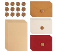 Set de papelería de 44 piezas con sobres, 12 sobres, 12 sellos de lacre autoadhesivos y 20 cartas de amor de papel vintage tamaño A5 para cumpleaños, bodas, invitaciones y tarjetas de felicitación