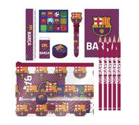 Set de Papelería Escolar FC Barcelona para Niños y Niñas - Pack 7 Piezas con Lápices, Goma, Sacapuntas, Regla, Cuaderno y Estuche EVA Multicolor, Licencia Oficial para Vuelta al Cole
