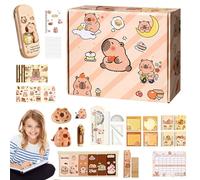 Set de Papelería, Estuche de Capibara para Niños, Materiales para la Vuelta al Cole con Cuadernos, Notas Adhesivas, Pegatinas, Lápices y Más Artículos de Papelería