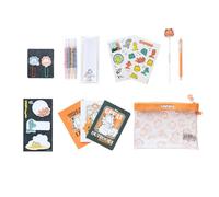 Set de Papeleria Garfield: Estuche con Material Escolar - Kit papeleria niños para Vuelta al Cole │Incluye: Lápiz, Boli con goma, Pegatinas, 3 libretas, Clips, Subrayadores y Notas adhesivas