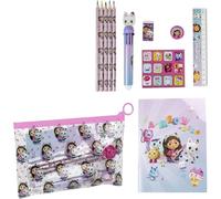Set de Papeleria Inspirado en Gabby´S Dollhouse - Color Rosa - 22 X 14 X 0.5 Cm - Incluye Lápices de Colores, Bolígrafo Multicolor, Regla, Estuche y Más - Producto Original Diseñado en España