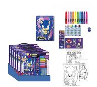 Set de Papeleria Inspirado en Sonic Prime - Color Azul - 30 x 30 x 2.5 cm - Incluye cuaderno con hojas coloreables, rotuladores, pegatinas y mucho más - Producto Original Diseñado en España