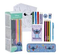 Set de Papeleria Inspirado en Stitch - Color Azul - 11 x 24 x 9.5 cm - Incluye Todo Lo Necesario para Colorear - Producto Original Diseñado en España