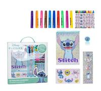 Set de Papeleria Inspirado en Stitch - Color Azul - 30 x 30 x 2.5 cm - Incluye Cuaderno con Hojas coloreables, rotuladores, Pegatinas y Mucho más - Producto Original Diseñado en España