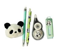Set De Papelería - Kit De Útiles Escolares Panda | Borrador De Cinta Correctora De Pluma De Lápiz Con Diseño Animal Con Colgante De Felpa | Lindo Set De Regalo De Aprendizaje Para Premios De Eventos Y