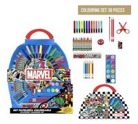 Set de Papelería Marvel Avengers 50 Piezas con Colores, Marcadores y Accesorios - Papelería Avengers Creativo Infantil con Estuche Maletín para Pintar y Dibujar