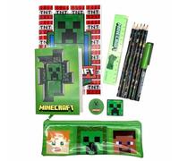 Set de Papelería Minecraft con Estuche - Material Escolar Completo - 2 Libretas, Lápices de Colores, Borradores, Sacapuntas y Regla - Diseño de Personajes y Creeper