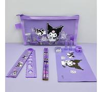 Set de papelería Sanrio de malla de nylon de 8 piezas, estuche para lápices, regalo, set de papelería de 8 piezas, borrador, set de papelería para cuaderno, set de piezas